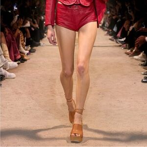 American Retro Red Genuine Leather Shorts